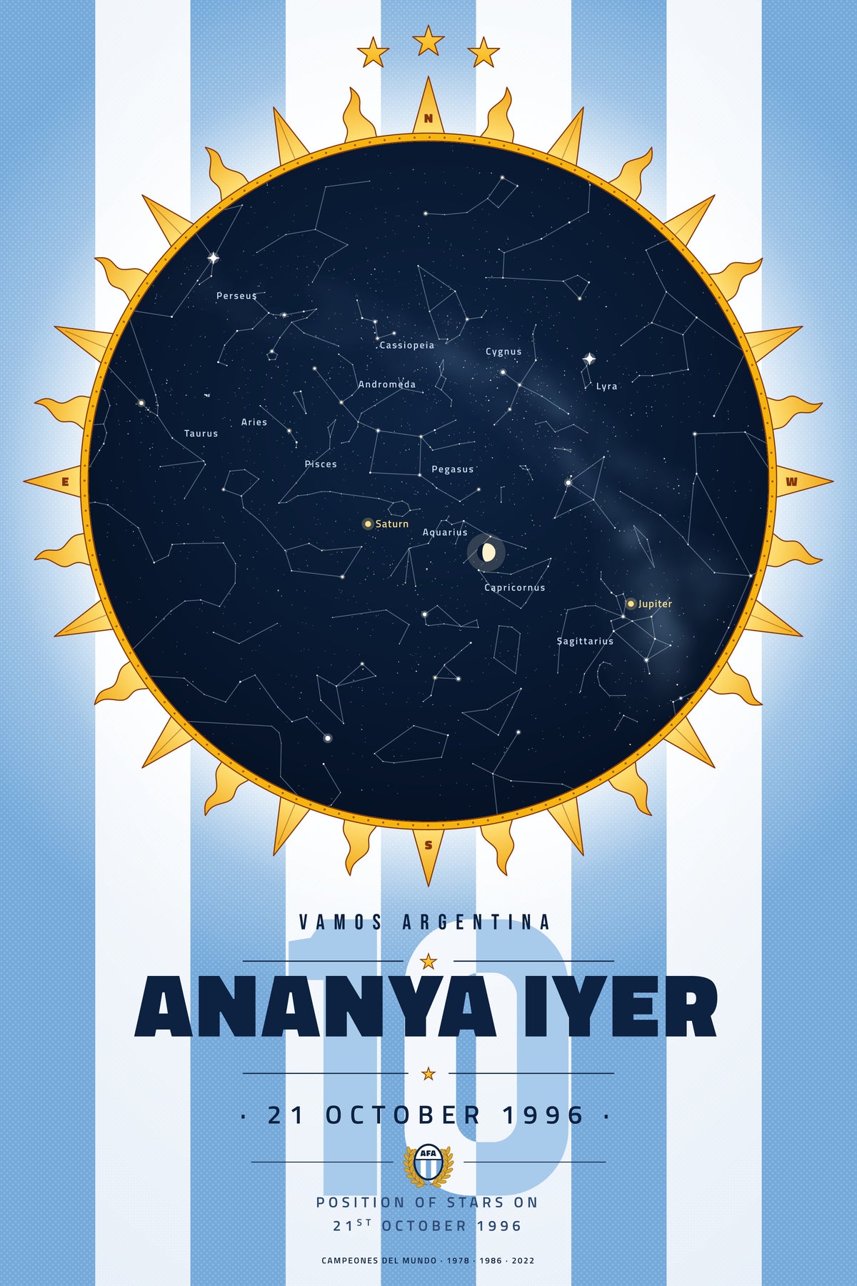 Argentina · Messi — personalised star map poster