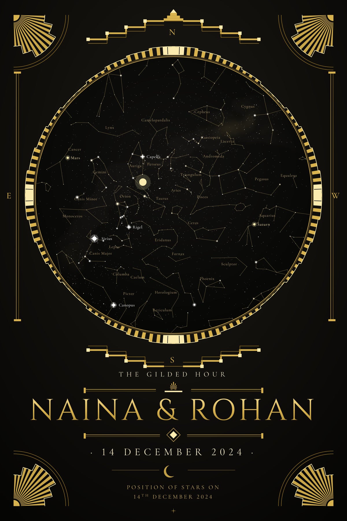 Art Deco — personalised star map poster