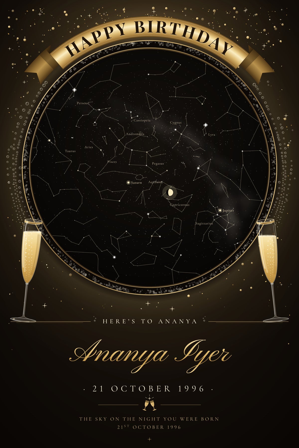 Birthday · A Golden Year — personalised star map poster