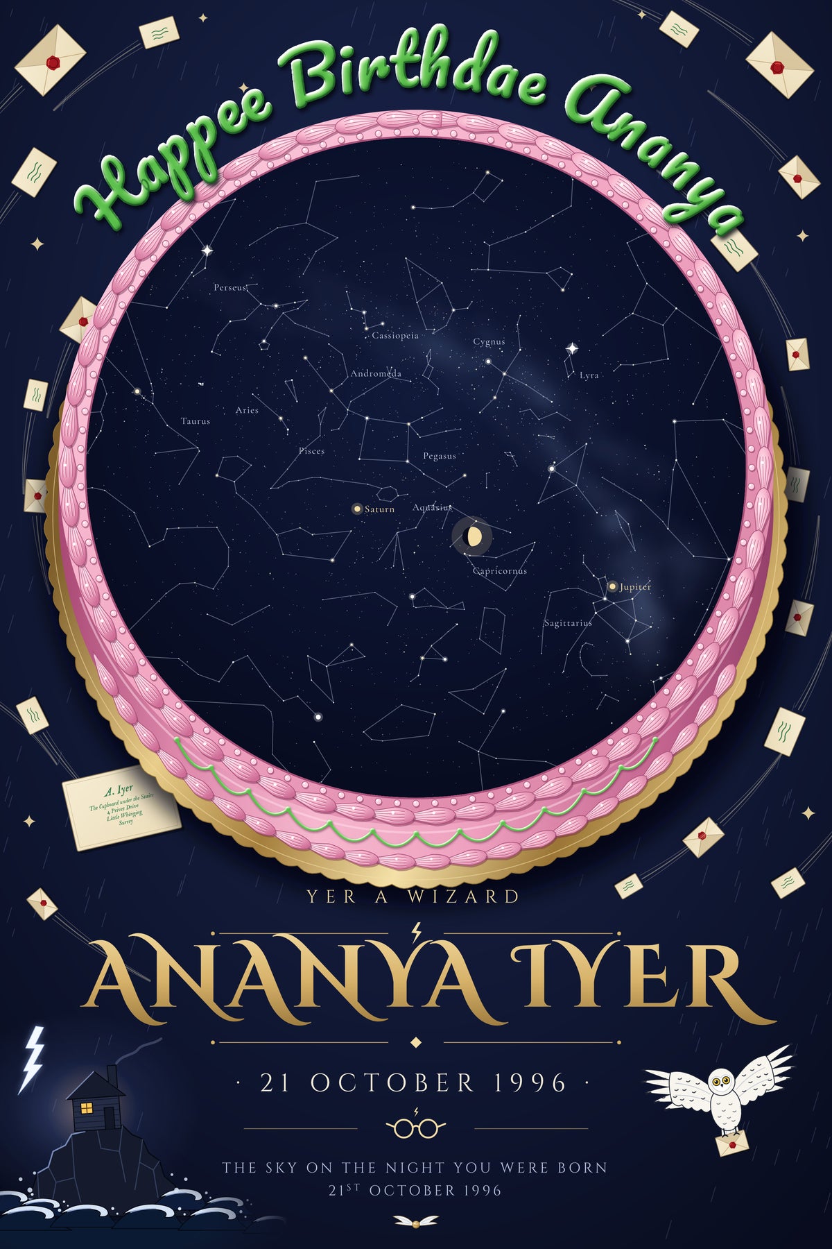 Birthday · Happee Birthdae — personalised star map poster