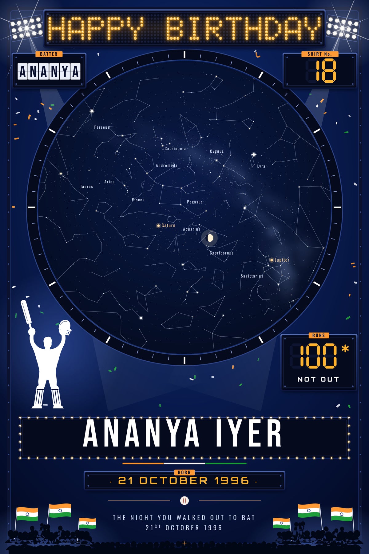 Birthday · King Kohli — personalised star map poster