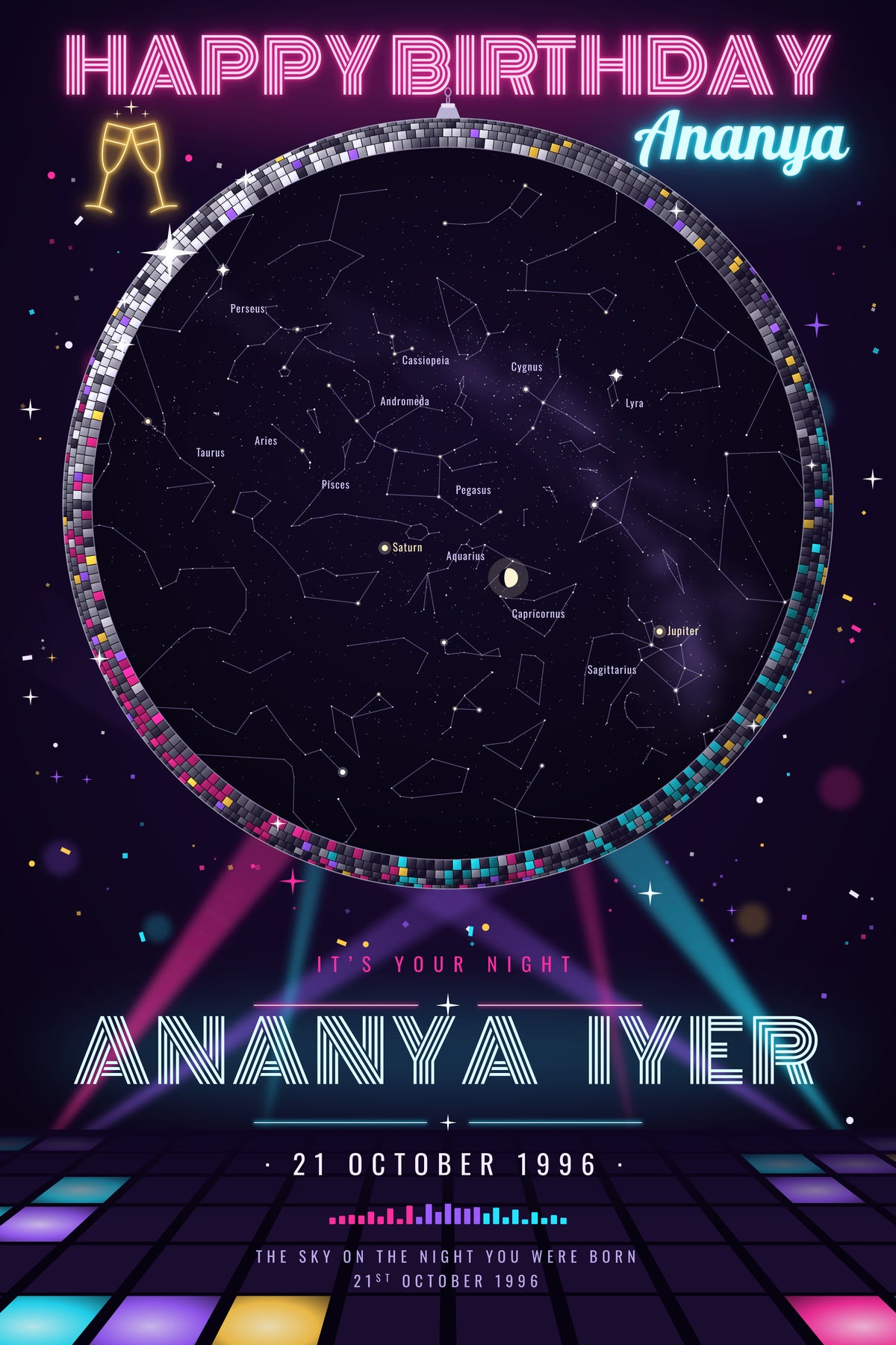 Birthday · Party Night — personalised star map poster