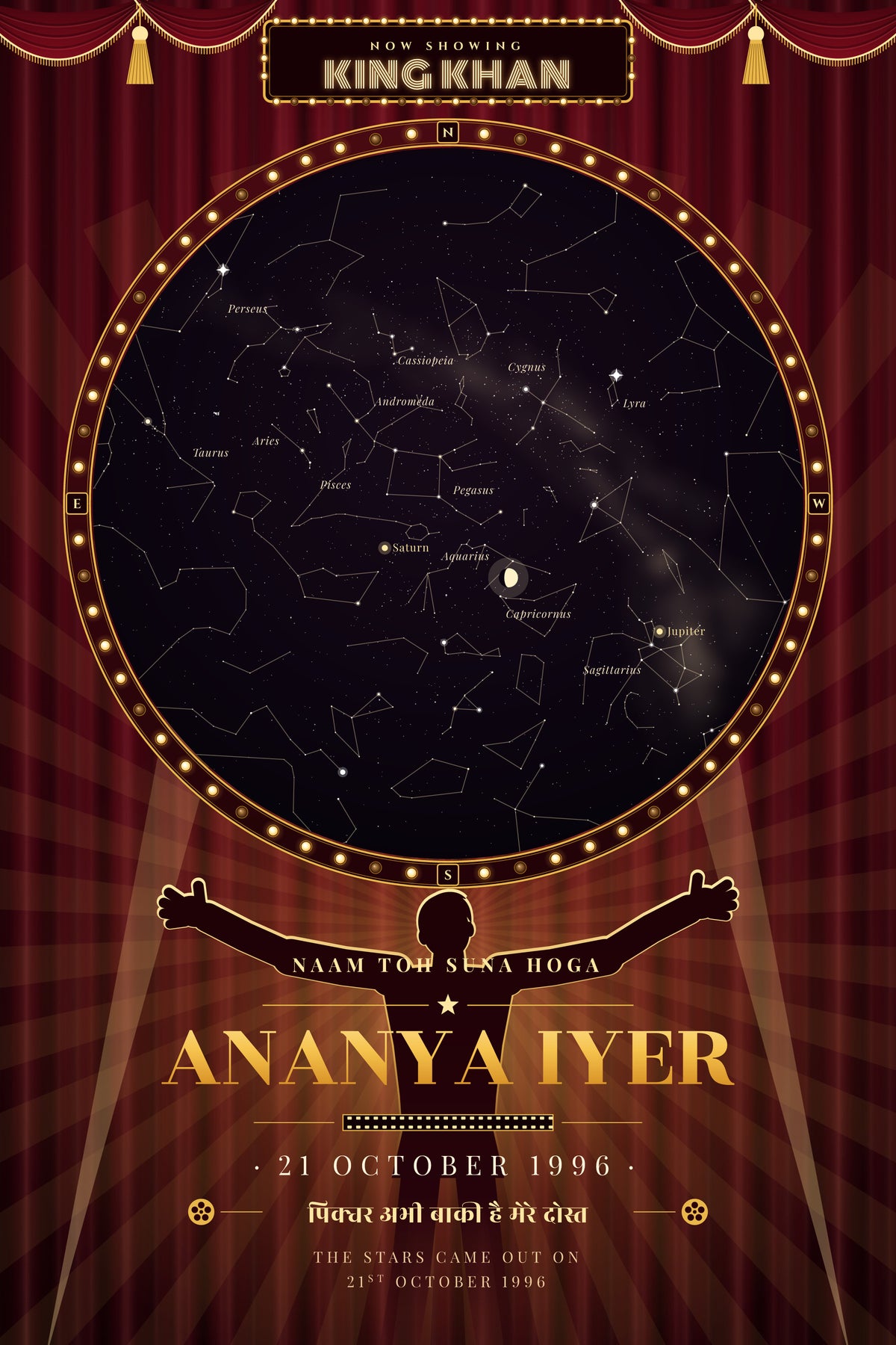 Bollywood · King Khan — personalised star map poster