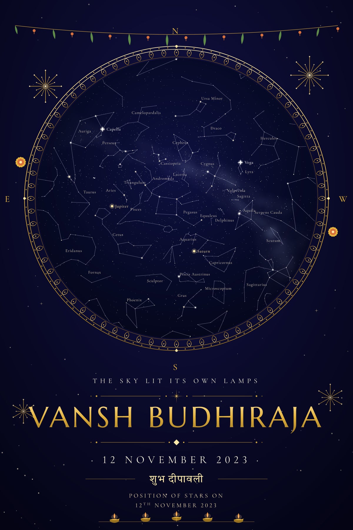 Diwali · Deepavali — personalised star map poster