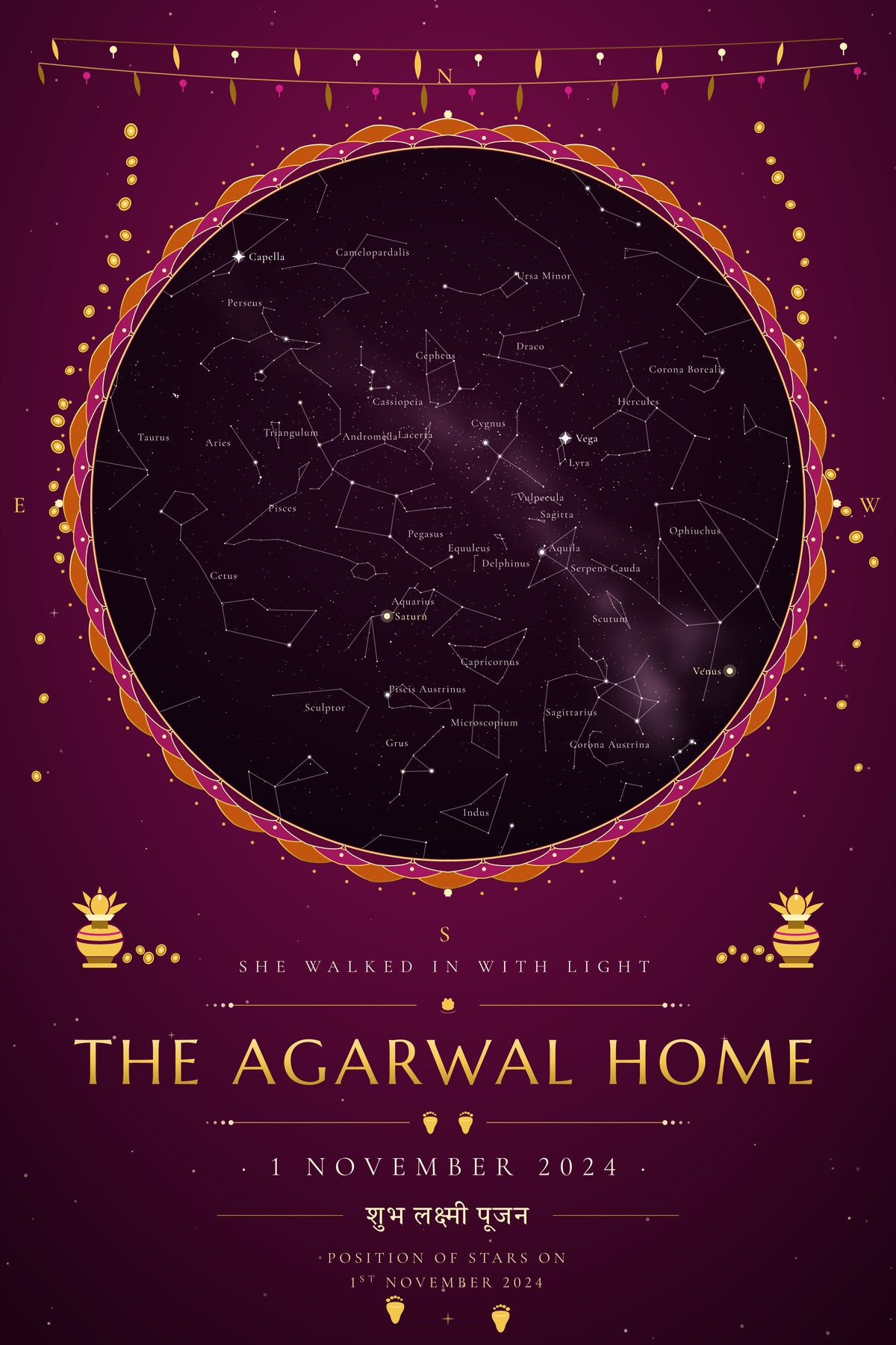 Diwali · Lakshmi — personalised star map poster