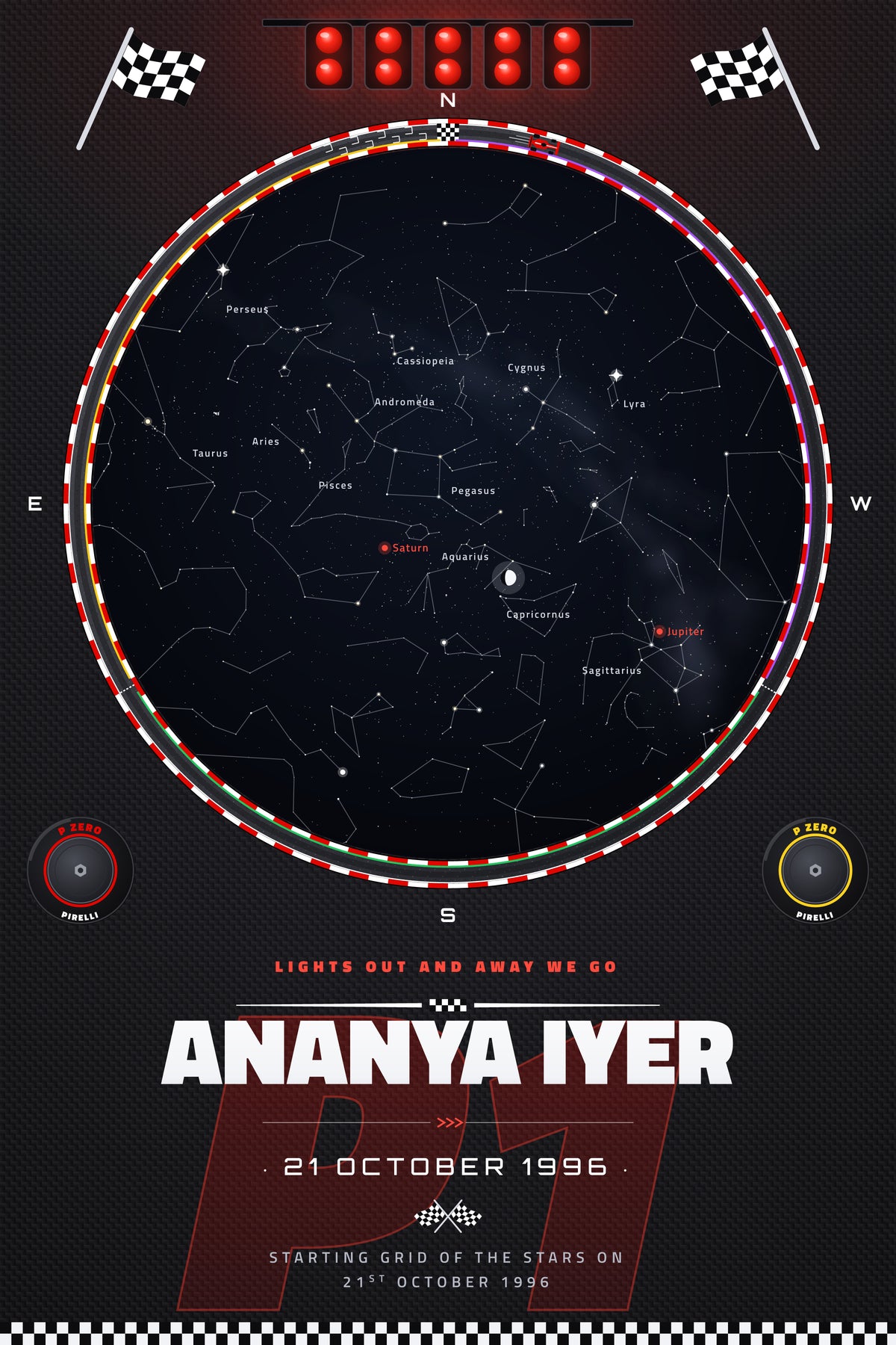 Formula 1 · Lights Out — personalised star map poster