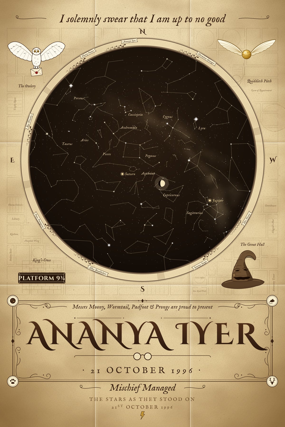 Harry Potter · Marauder's Map — personalised star map poster