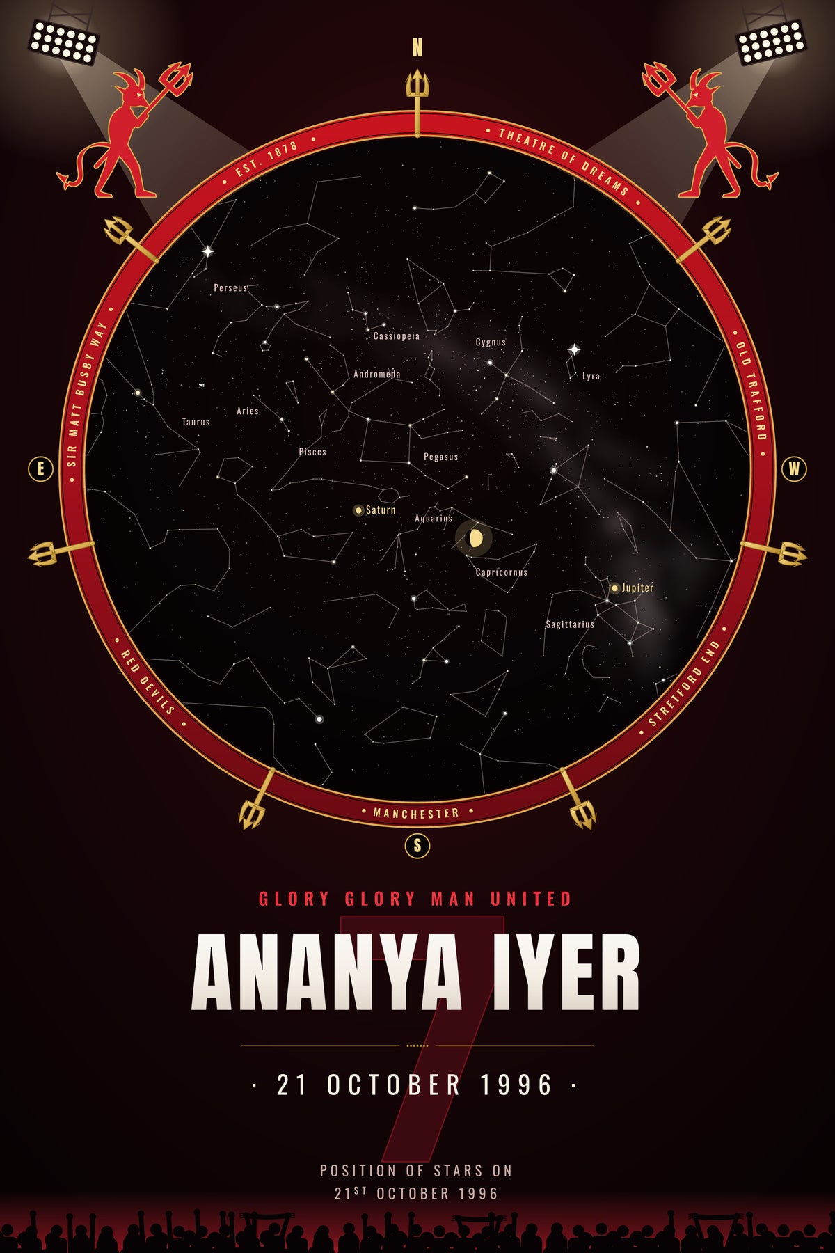 Manchester United · CR7 — personalised star map poster