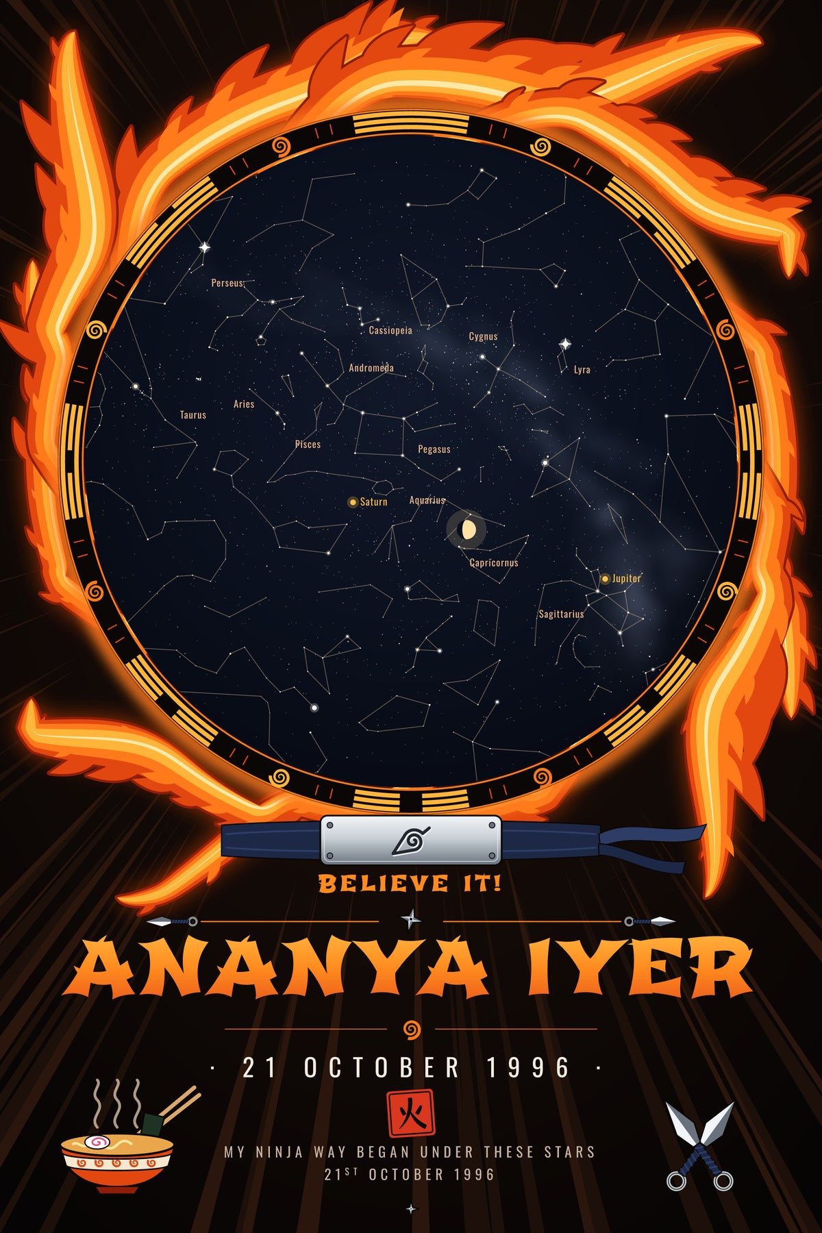 Naruto · Nine Tails — personalised star map poster