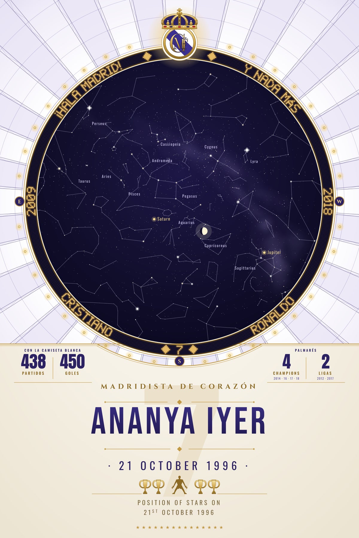 Real Madrid · CR7 — personalised star map poster