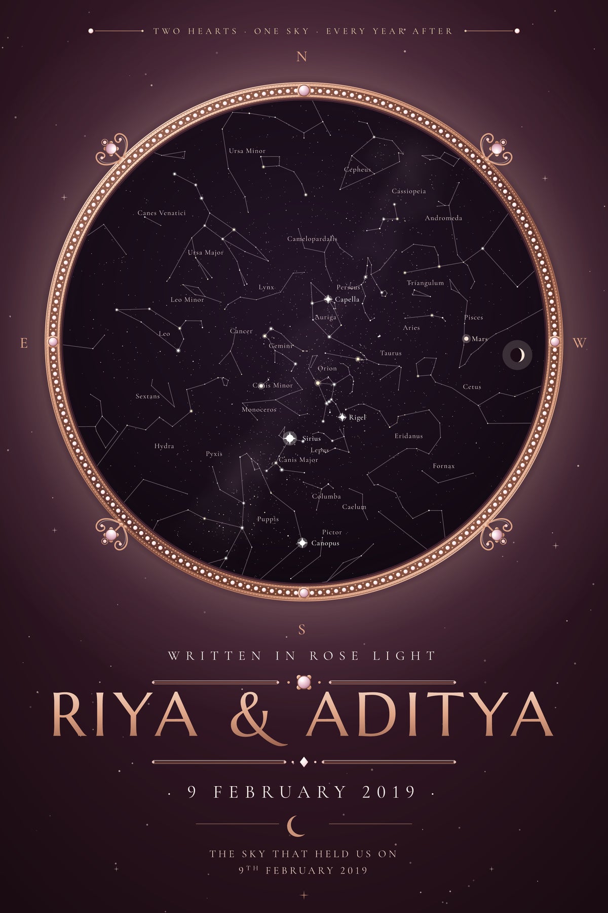 Rose Gold — personalised star map poster