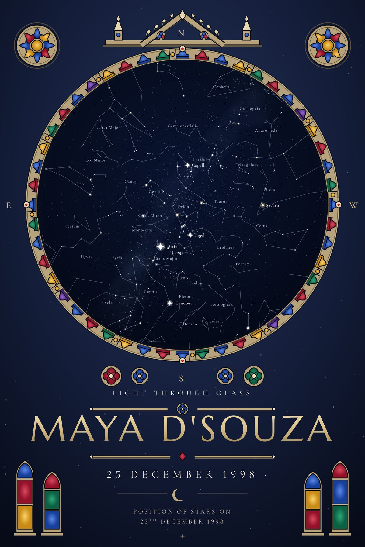 Rose Window — personalised star map poster