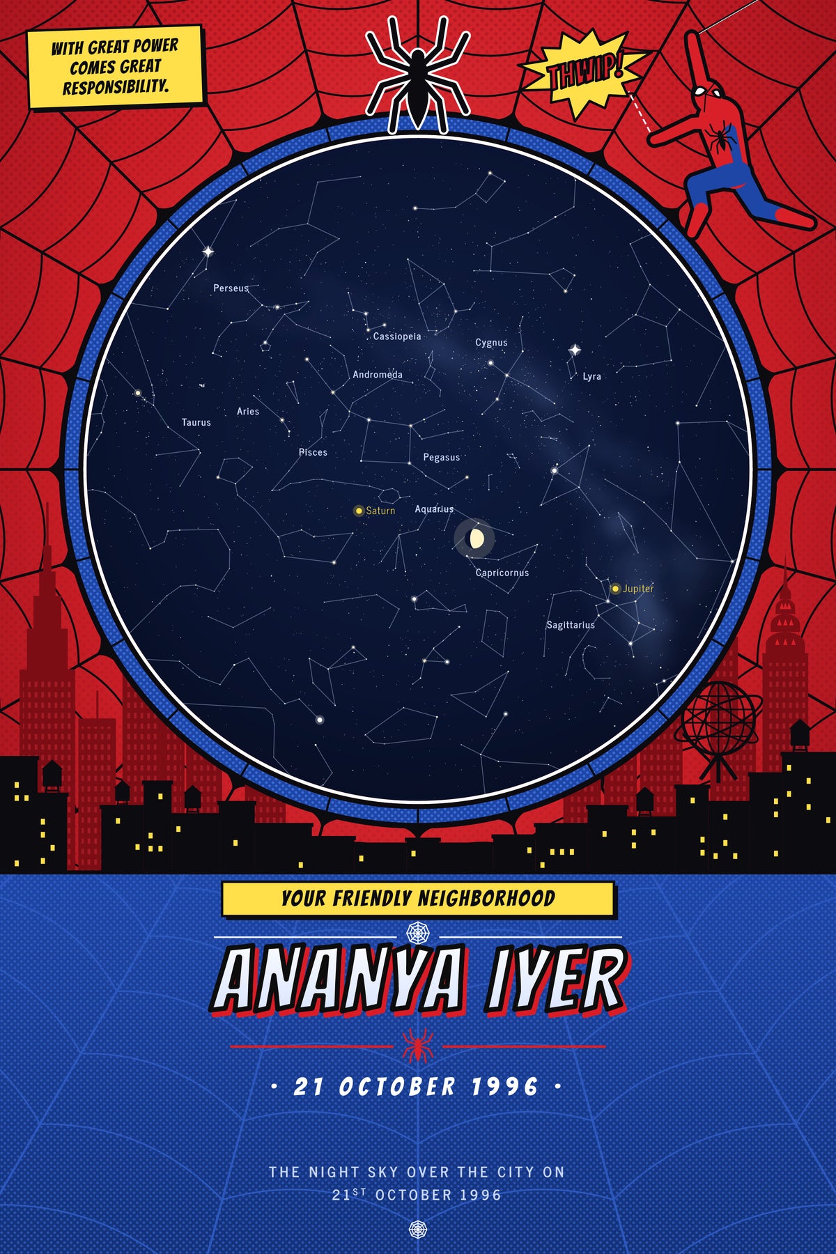 Spider-Man · Web — personalised star map poster