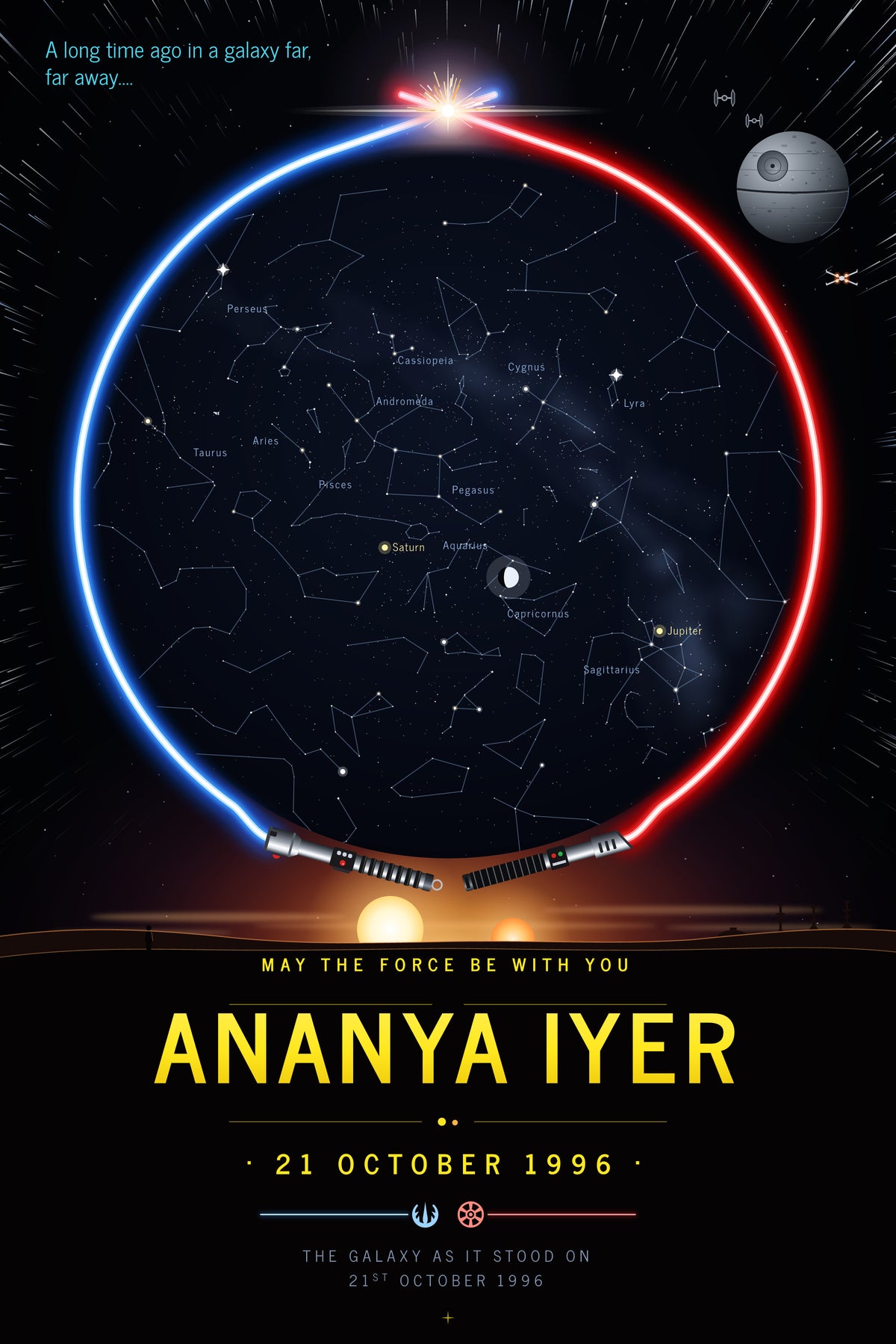 Star Wars · Lightsaber Duel — personalised star map poster