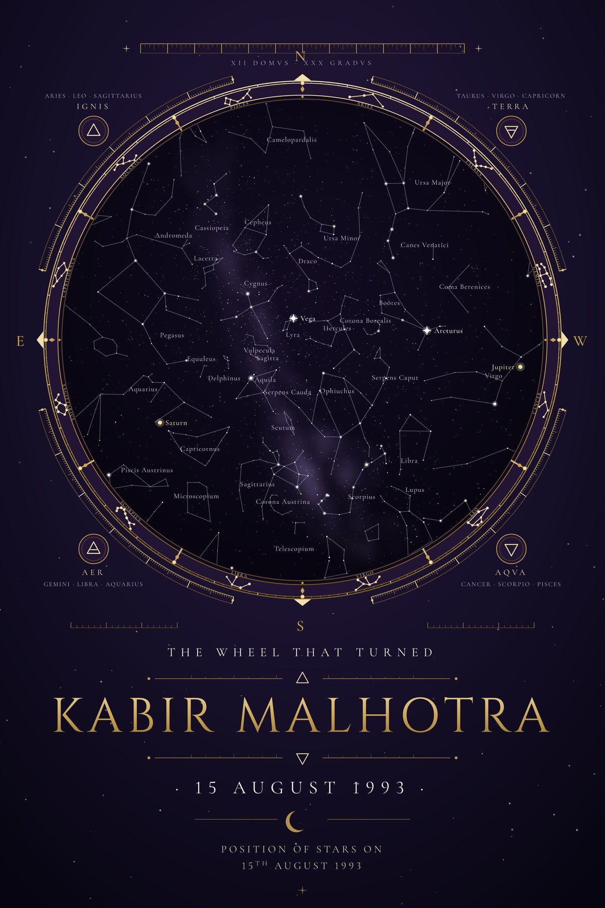 Zodiac Wheel — personalised star map poster